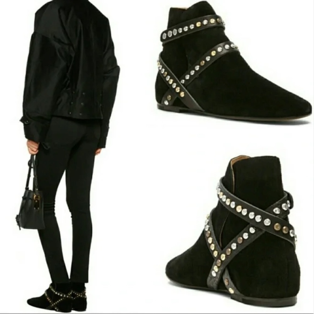 Isabel Marant Black Suede Studded Ankle Boots